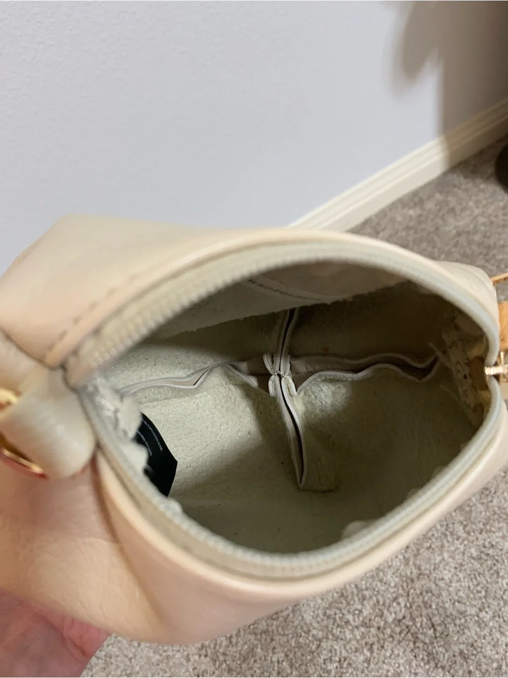 Anthropologie Vegan Faux Leather Cosmetic Makeup Bag Zip Pouch Cream Beige